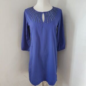 Banana Republic Purple Blue 3/4 Sleeve Beaded Dress Women's‎ Size 6